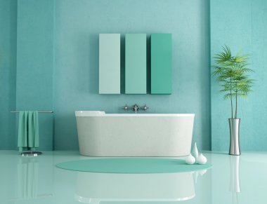 Sandstone bathtub in a green modern bathroom - rendering clipart
