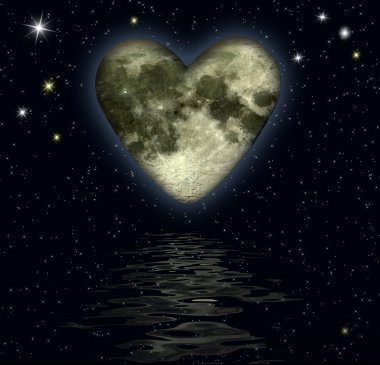 heart with texture-mapping of the moon over the ocean - digital artwork clipart