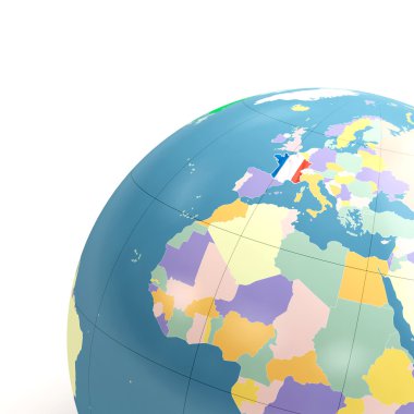 Detail of the political globe with frace flag-3d rendering clipart