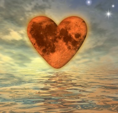 Heart-moon at sunset clipart