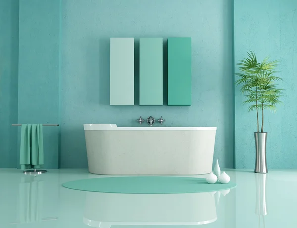在绿色的现代卫浴 砂岩浴缸呈现 — 图库照片