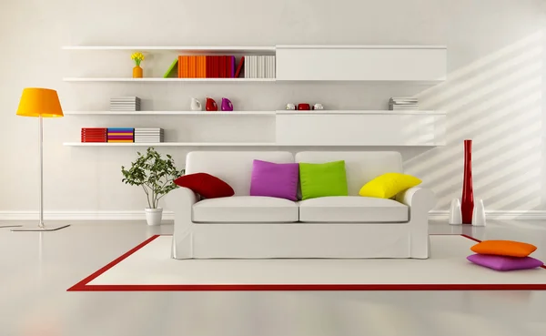 Bílé Elegantní Gauč Moderním Obývacím Pokoji — Stock fotografie