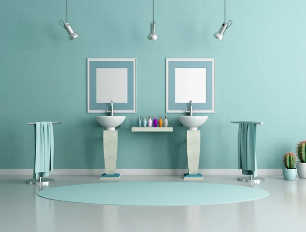 Dvojitá Sloupec Jímky Moderní Koupelně Vykreslování — Stock fotografie