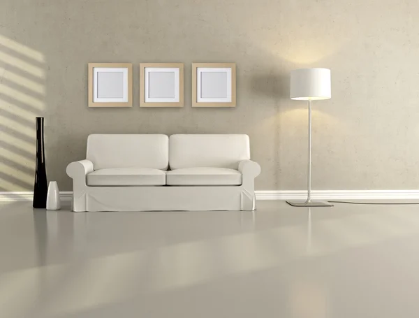 ミニマリストで白いエレガントなソファのラウンジ レンダリング — ストック写真