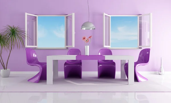 Фіолетова Їдальня Двома Відкритими Вікнами — стокове фото