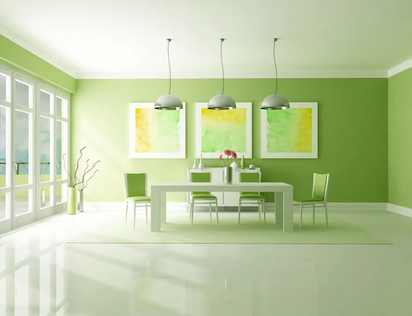 Minimalistisches Grünes Esszimmer Das Kunstbild Der Wand Ist Meine Komposition — Stockfoto