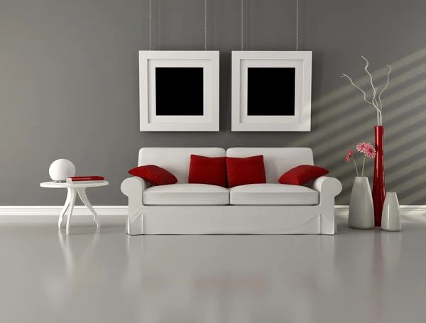 Sofá Blanco Con Cojín Interior Minimalista Renderizado —  Fotos de Stock