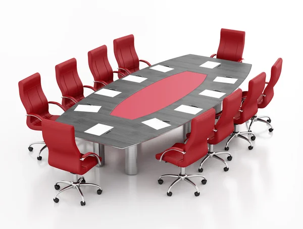 Mesa Reunião Cadeiras Com Papéis Canetas Renderização — Fotografia de Stock