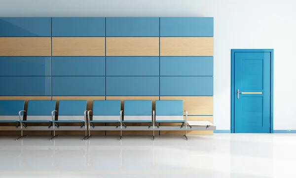 Moderne Blauwe Wachtkamer Met Deur Rendering — Stockfoto