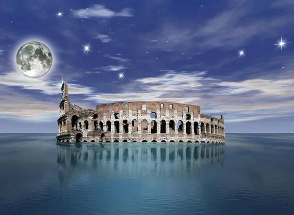 stock image Surrealistic view of the colosseum partially sunk in the ocean - digital artwork