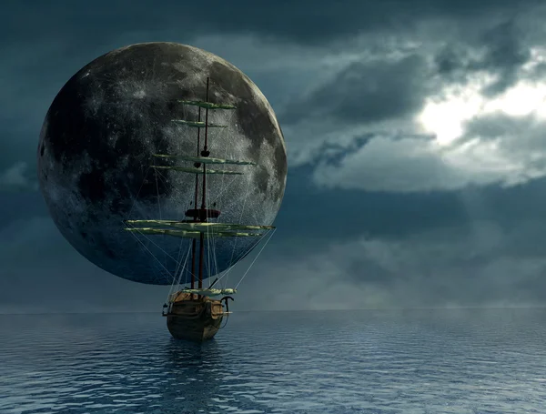 Old Ship Ocean Moon Digital Artwork — Stock Photo, Image