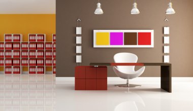 Modern office space with empty desk - rendering clipart