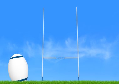 Rugby kale direği ve topu arka zemin üzerine yeşil görüntü üzerinde bir fotoğraf