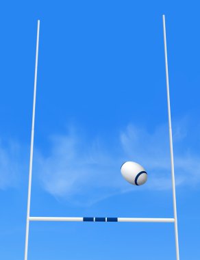 Rugby goal post and ball against blue sky - the image on back ground is a my photo clipart