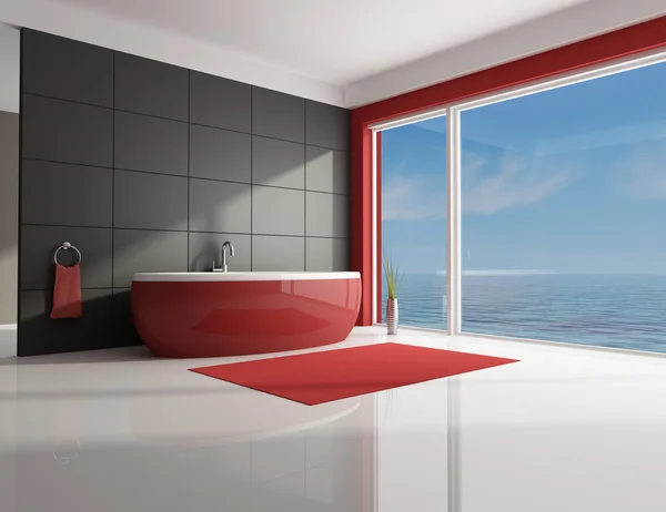 红色和白色的小当代浴室 — 图库照片