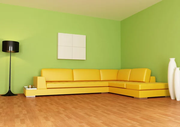 Groen en oranje woonkamer — Stockfoto