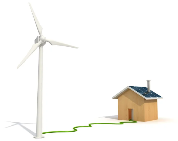 Концептуальна Вітрова Турбіна Забезпечує Енергією Екологічний Будинок — стокове фото