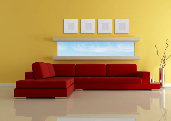 Mode Moderne Woonkamer Met Rode Sofa Rendering — Stockfoto