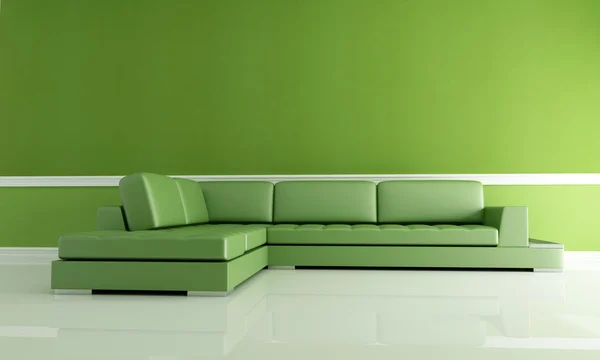 在生活中的绿色真皮沙发室 — 图库照片