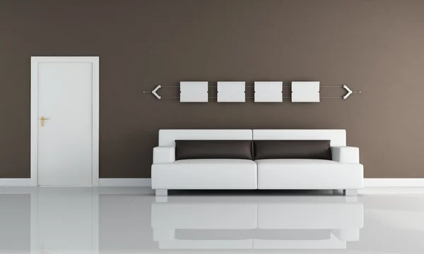 White Brown Living Room Exit Door Leather Sofa Rendering — Stock Photo, Image