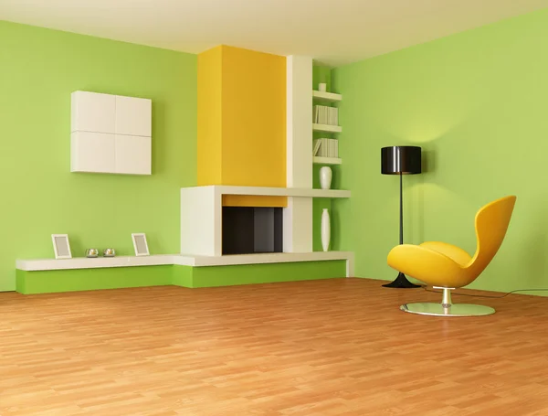 绿色和橙色的客厅 — 图库照片