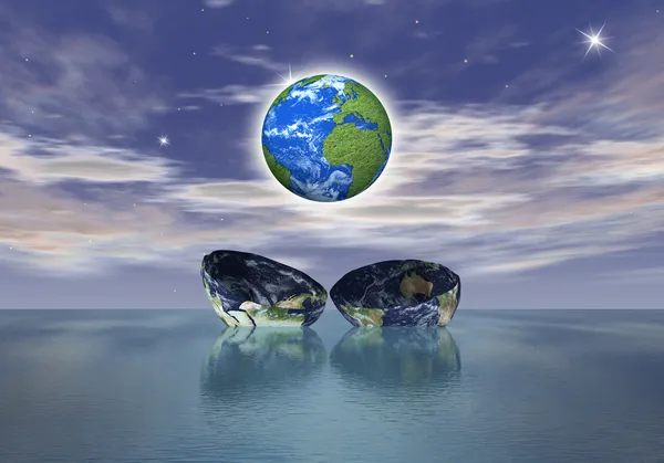 La naissance d'un nouveau globe au-dessus de l'océan — Photo