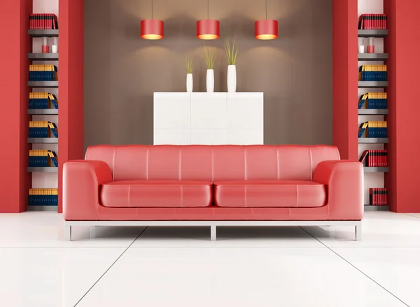 빨간색과 갈색 현대 거실 — 스톡 사진
