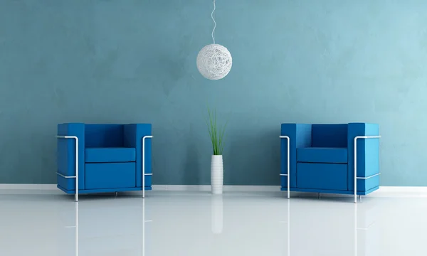 Dois poltrona de veludo azul em uma sala de estar — Fotografia de Stock
