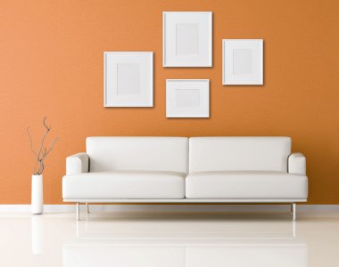 White sofa in a orange living-room clipart