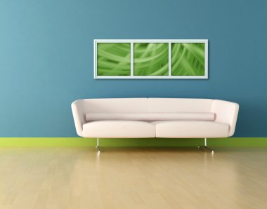 White leather sofa in a blue room clipart