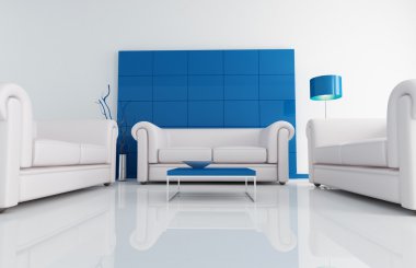 Modern white and blu living room clipart