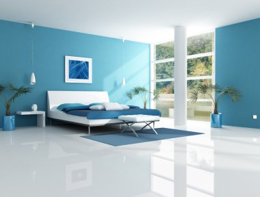 Contemporary blue bedroom clipart