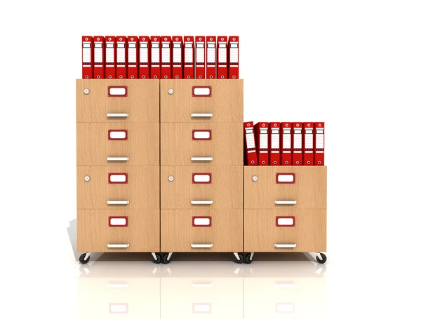 Dřevěný soubor zásuvku s červeným kroužkových pořadačů — Stock fotografie