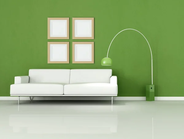 Zelené a bílé minimální obýváku — Stock fotografie