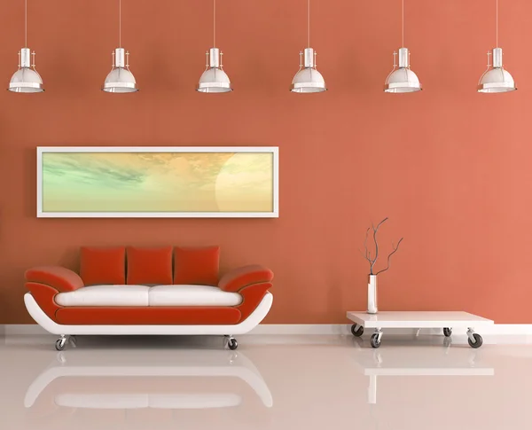 Moderna sala de estar laranja e branca — Fotografia de Stock