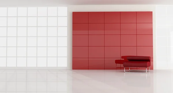 空のモダンな客室で赤い肘掛け椅子 — ストック写真