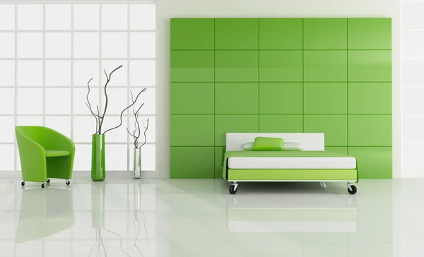 Minimální zelená ložnice — Stock fotografie