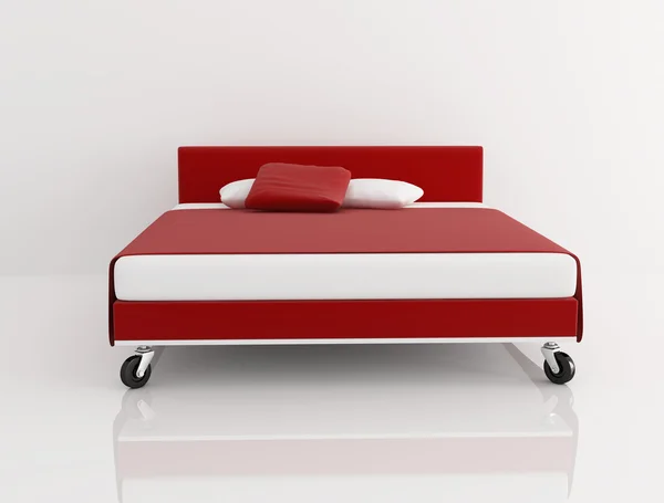 Rød og hvit seng – stockfoto