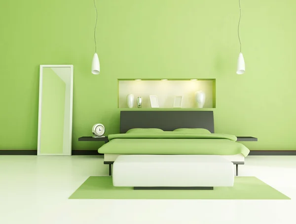Green modern bedroom — Stock Photo, Image