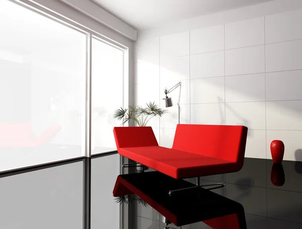 Minimales rot-weißes Wohnzimmer — Stockfoto