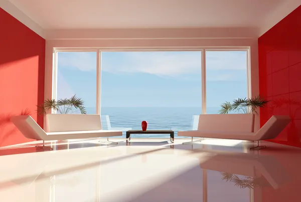 Rotes und weißes Strandhaus — Stockfoto