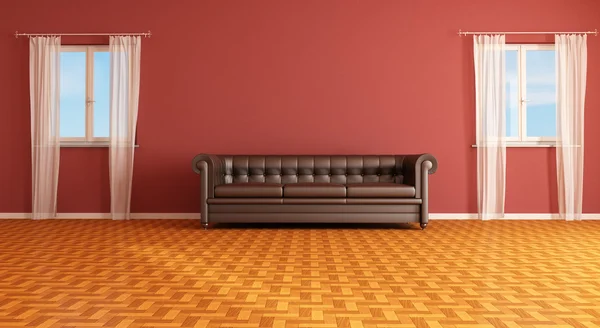 Kırmızı ve kahverengi oturma odası — Stok fotoğraf