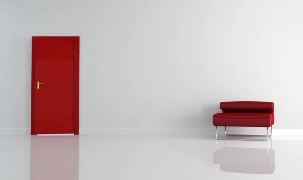 Kırmızı kapılı ve modern koltuk — Stok fotoğraf