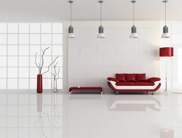 Interior mínimo blanco y rojo — Foto de Stock