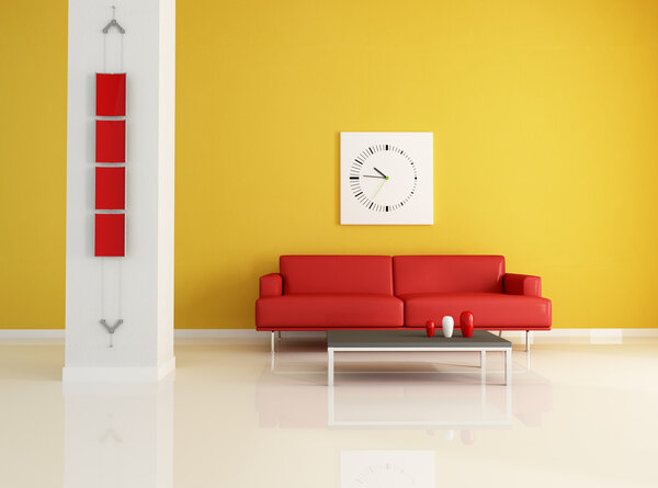 Red and orange modern living room