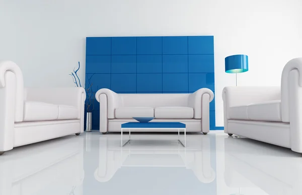 Modernt vitt och blu vardagsrum — Stockfoto