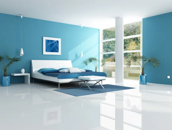 Contemporary blue bedroom — Stock Photo, Image