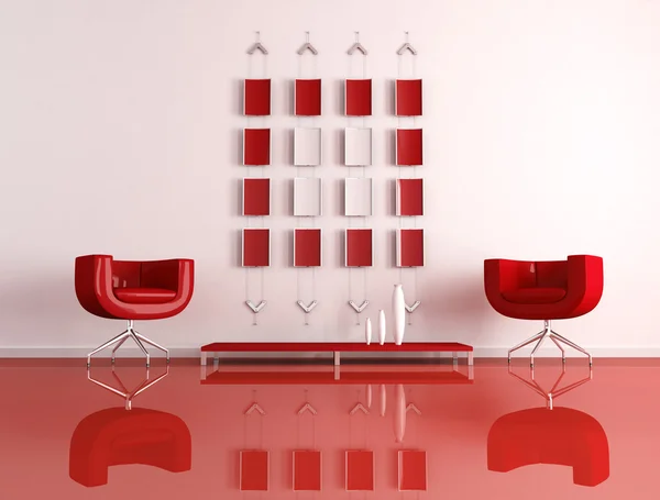 현대 빨간색과 흰색 인테리어 — 스톡 사진