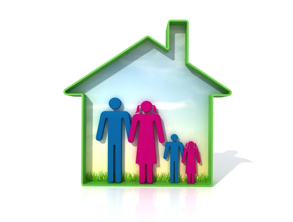 Familjen i ett grönt hus — Stockfoto