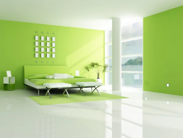 Hedendaagse groene slaapkamer — Stockfoto